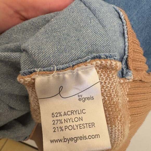 By Egreis Houndstooth Denim Patchwork Cardigan Sweater Brown Tan - Picture 2 of 6